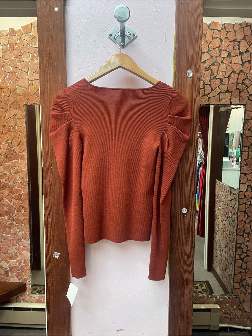 INTERMIX Rust Square-Neck Ribbed Long-Sleeve Top - Picture 10 of 10